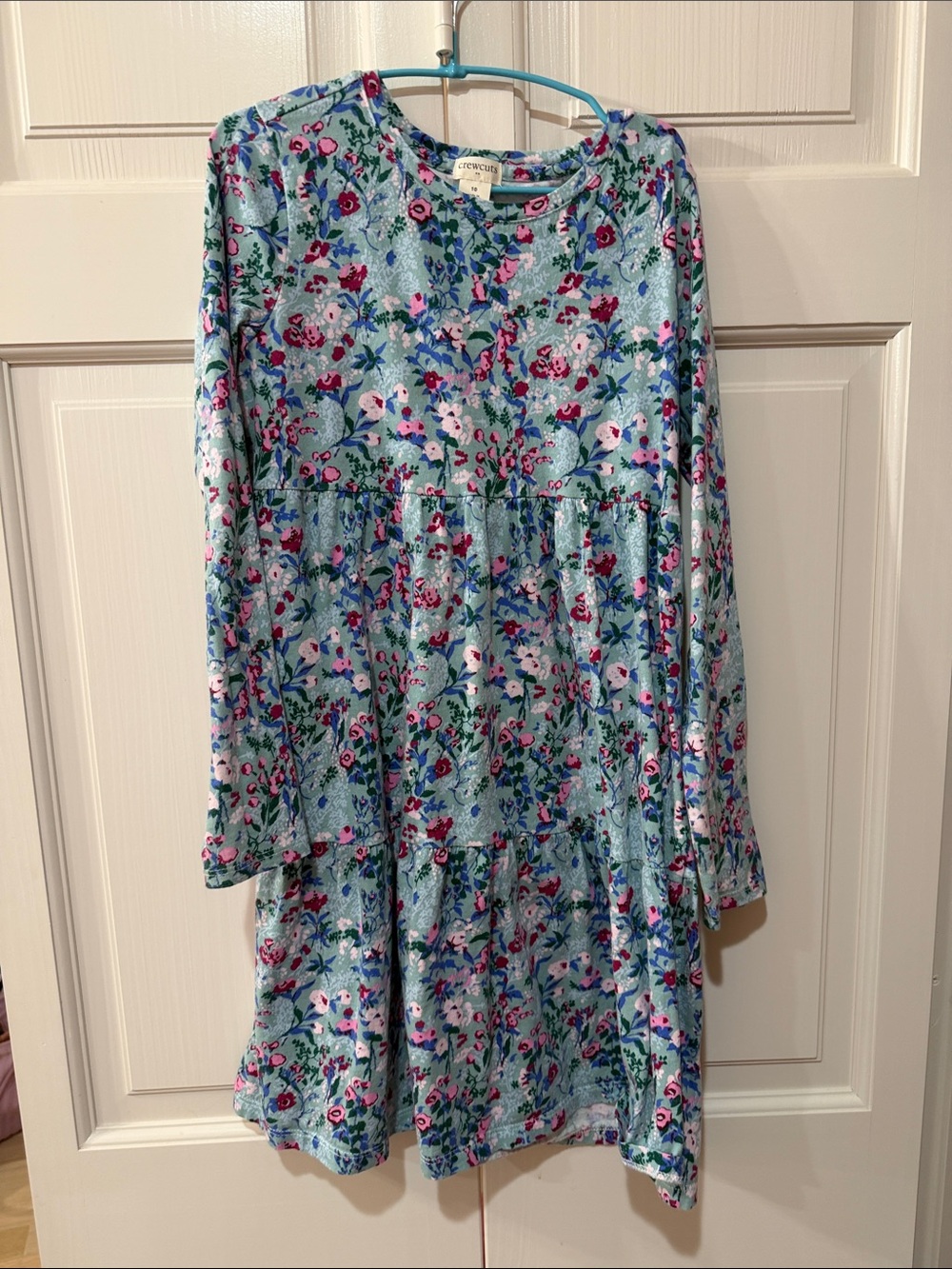 Crewcuts Light Blue Floral Tiered Long-Sleeve Dress